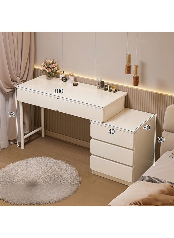 Modern Dressing Table with Extendable Side Cabinet, Multi functional Vanity Desk with 5 Drawer Storage, 100cm Bedroom Makeup Table Bedside Table - Image 2