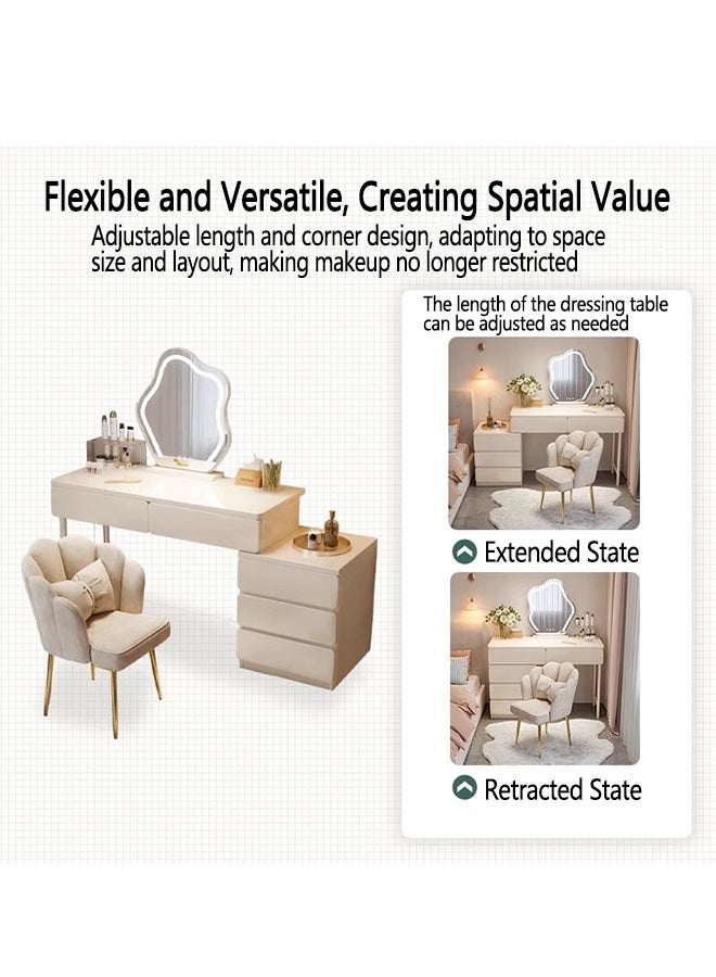 Modern Dressing Table with Extendable Side Cabinet, Multi functional Vanity Desk with 5 Drawer Storage, 100cm Bedroom Makeup Table Bedside Table - Image 4