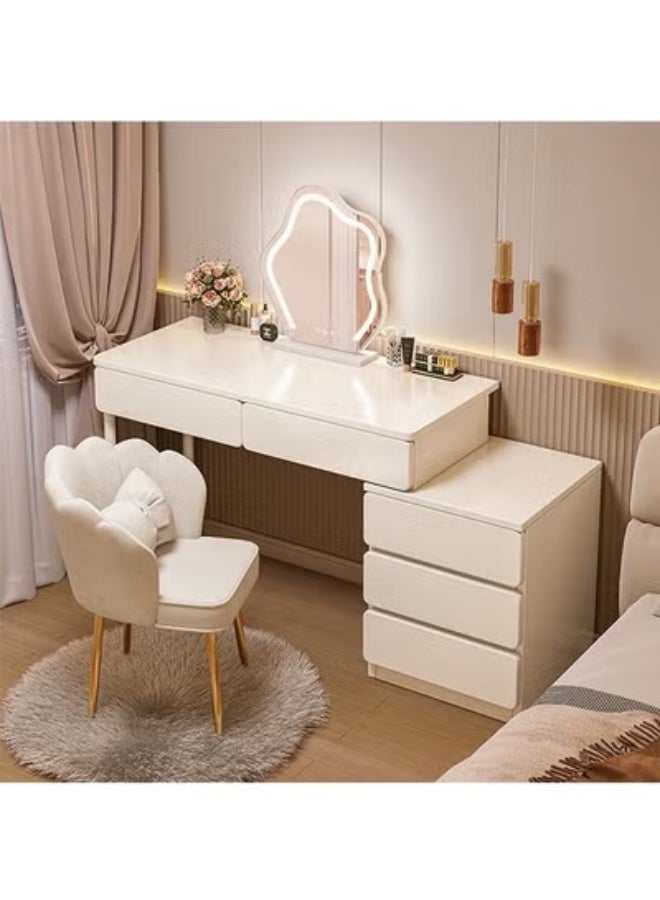 Modern Dressing Table with Extendable Side Cabinet, Multi functional Vanity Desk with 5 Drawer Storage, 100cm Bedroom Makeup Table Bedside Table - Image 1