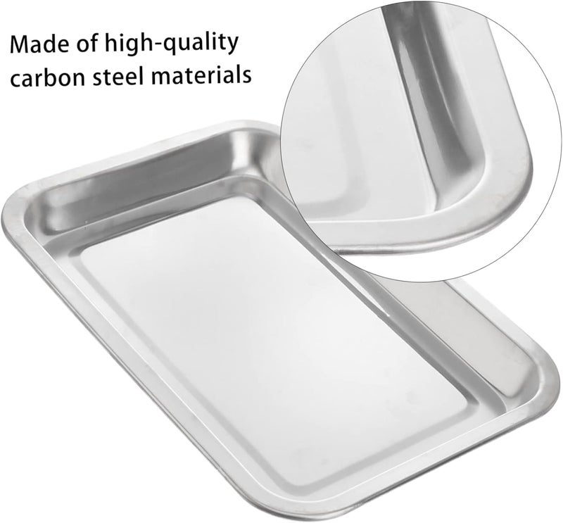 Yopple Pack of 2 Stainless Steel Plates Medical Instrument Plate Laboratory Tray Dental Dressing Plate Heavy Duty Square Food Plate with AntiFall Design for Kitchen Lab Use - Image 3
