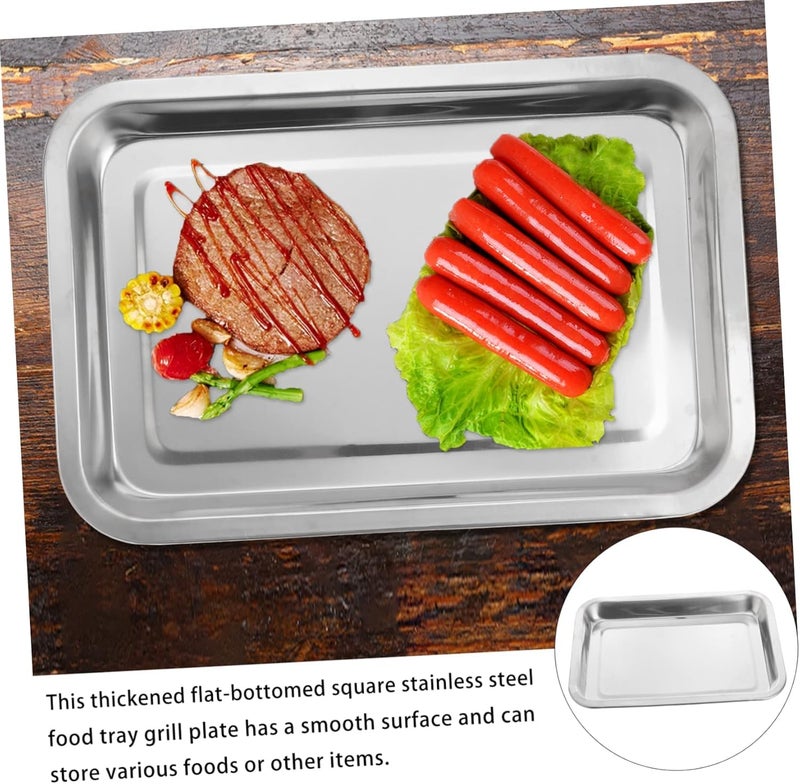 Yopple Pack of 2 Stainless Steel Plates Medical Instrument Plate Laboratory Tray Dental Dressing Plate Heavy Duty Square Food Plate with AntiFall Design for Kitchen Lab Use - Image 2