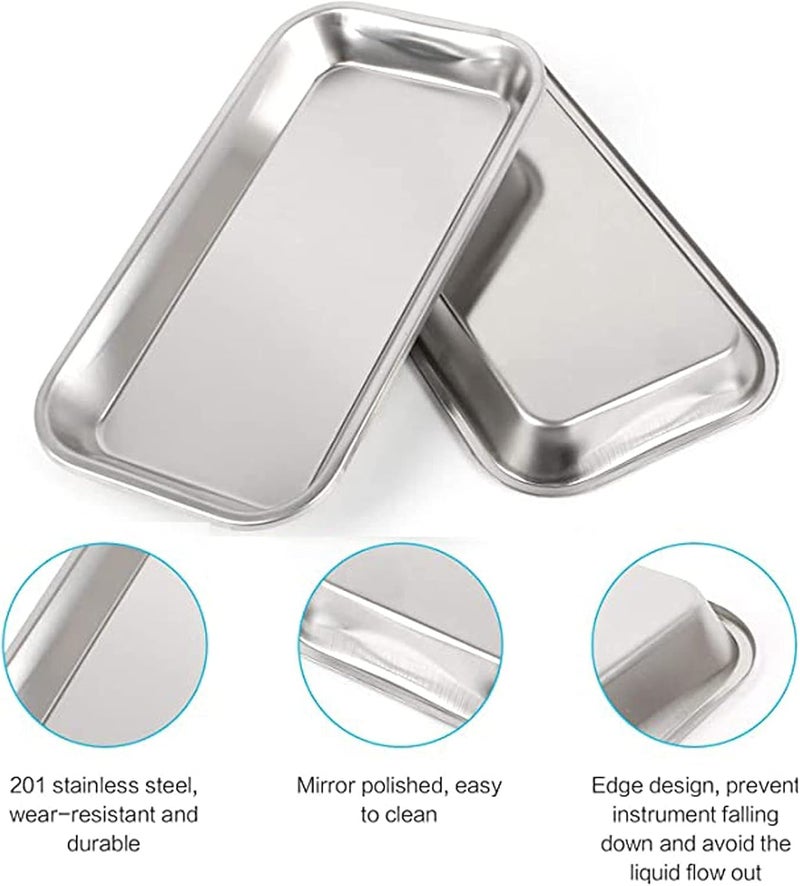 Yopple Pack of 2 Stainless Steel Plates Medical Instrument Plate Laboratory Tray Dental Dressing Plate Heavy Duty Square Food Plate with AntiFall Design for Kitchen Lab Use - Image 4
