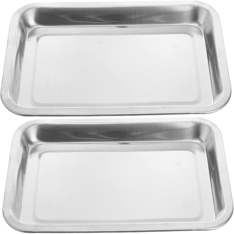 Yopple Pack of 2 Stainless Steel Plates Medical Instrument Plate Laboratory Tray Dental Dressing Plate Heavy Duty Square Food Plate with AntiFall Design for Kitchen Lab Use - Image 1