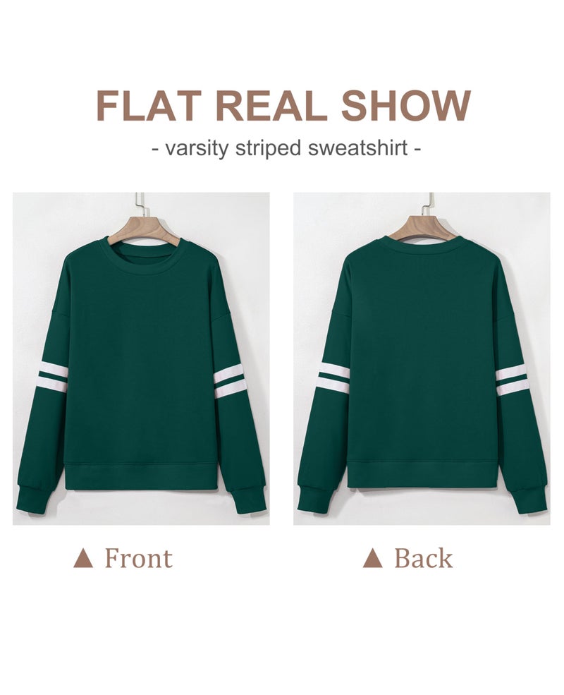 SELINK Womens Varsity Striped Oversized Sweatshirt Crewneck Long Sleeve Casual Fashion Pullover Top Fall Outfits Green-L - Image 4