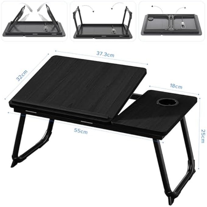 rayihni FOLDABLE LAPTOP DESK FOR BED, PORTABLE LAPTOP BED TRAY TABLE WITH CUP HOLDER, ADJUSTABLE HEIGHT TILT LAP DESK STAND FOR WORK READING STUDY EATING CAMPING - Image 3