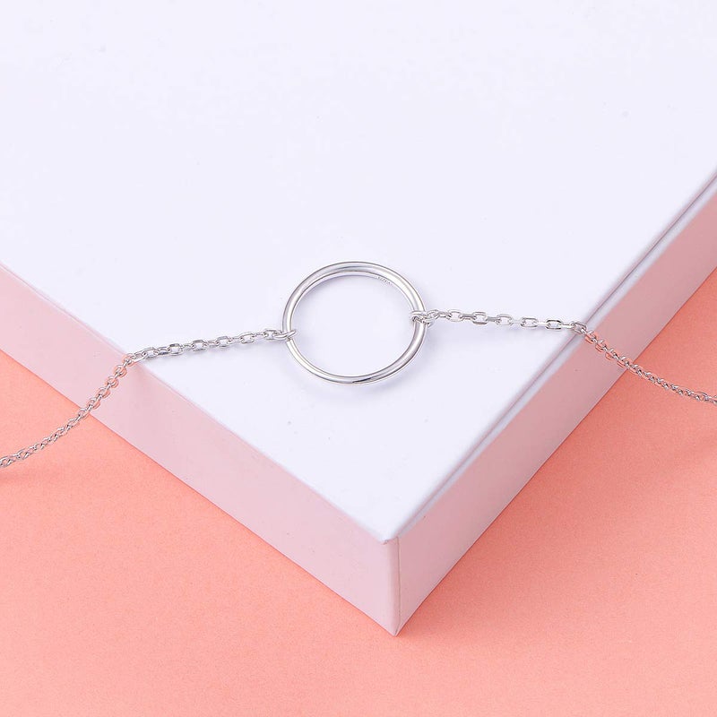 Ladytree S925 Sterling Silver Dainty Simple Circle Pendant Eternity Choker Necklace,Rolo Chain,13+3 inches - Image 3