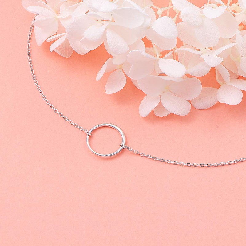 Ladytree S925 Sterling Silver Dainty Simple Circle Pendant Eternity Choker Necklace,Rolo Chain,13+3 inches - Image 5