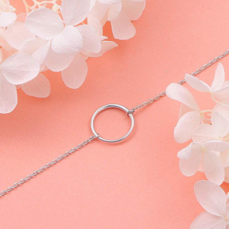 Ladytree S925 Sterling Silver Dainty Simple Circle Pendant Eternity Choker Necklace,Rolo Chain,13+3 inches - Image 4