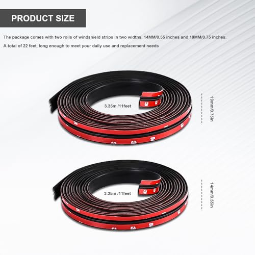 Tecledsn 2 Pieces Windshield Rubber Seal Windshield Trim Stripping, Car Weather Stripping, Waterproof Rubber Edge Trim, 22 Ft T Shape Sealing Strip Universal for Car Front Rear Windshield - Image 2