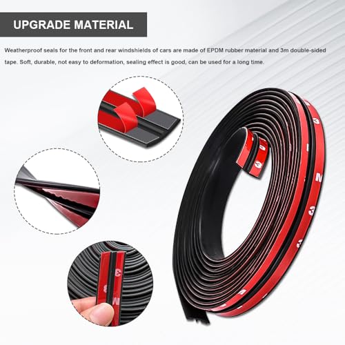 Tecledsn 2 Pieces Windshield Rubber Seal Windshield Trim Stripping, Car Weather Stripping, Waterproof Rubber Edge Trim, 22 Ft T Shape Sealing Strip Universal for Car Front Rear Windshield - Image 3