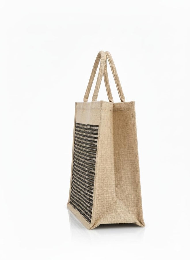 Handmakers Banana Fiber Tote Bag with Woven Pattern Panel, Eco Shopping Bag, Beige Cotton Handles, Texured Design Women Carrt Bags for Makeup Item, Lunch, Keys, others Accessories - Image 3