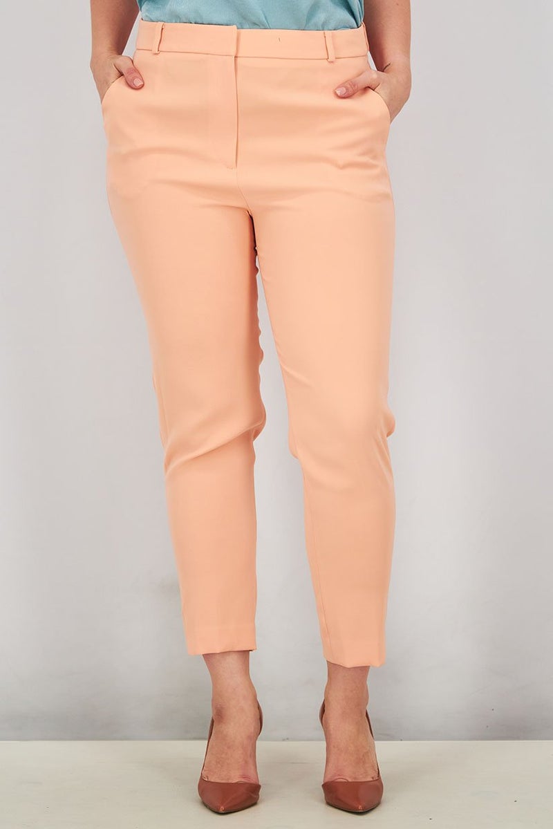 Uterque Women Regular Fit Plain Belt Loops Pants, Peach - Image 1