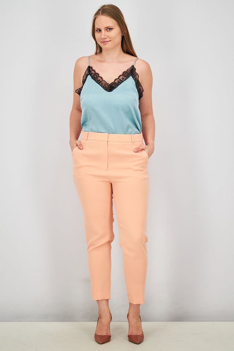 Uterque Women Regular Fit Plain Belt Loops Pants, Peach - Image 3