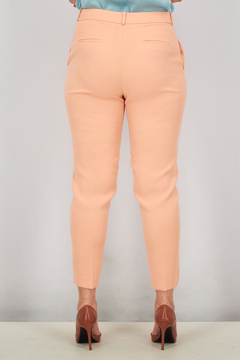 Uterque Women Regular Fit Plain Belt Loops Pants, Peach - Image 4