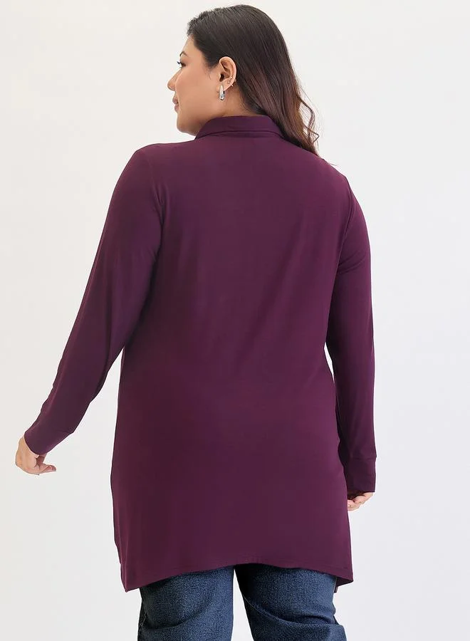 Femmella  Plus Size Purple High Low Hem Tunic Top for Women | Best Price UAE