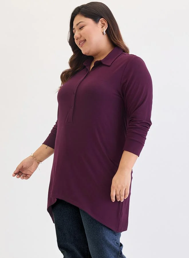 Femmella  Plus Size Purple High Low Hem Tunic Top for Women | Best Price UAE