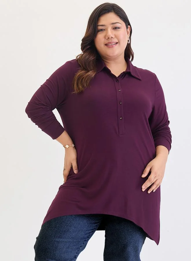 Plus Size Purple High Low Hem Tunic Top