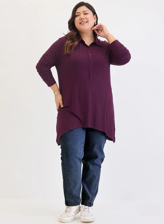 Femmella  Plus Size Purple High Low Hem Tunic Top for Women | Best Price UAE