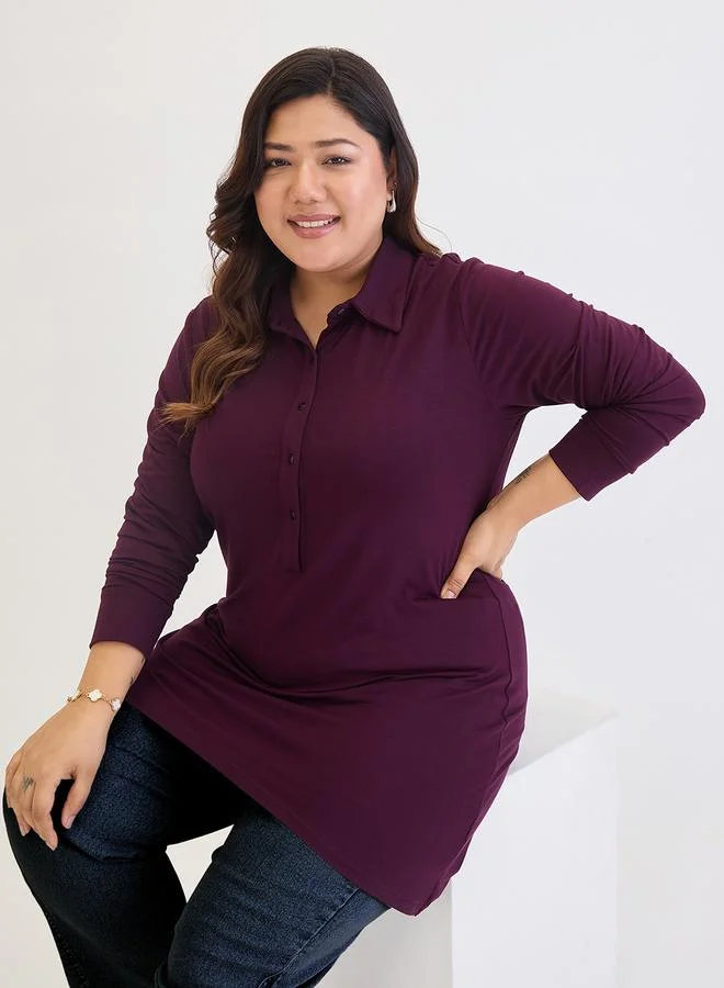 Femmella  Plus Size Purple High Low Hem Tunic Top for Women | Best Price UAE