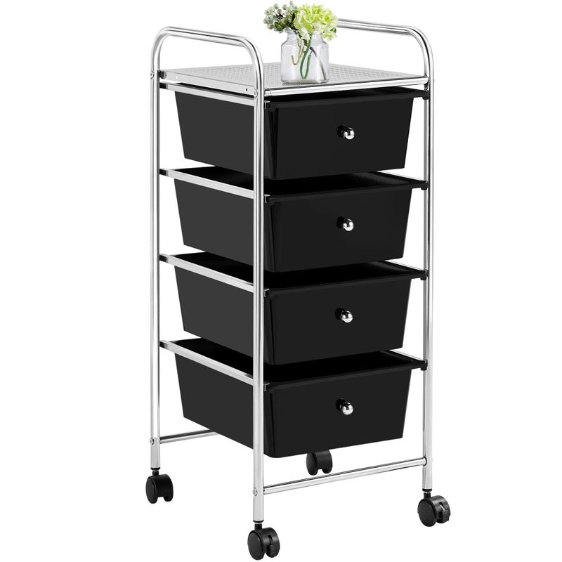 Yaheetech Yaheetech 4 Drawers Cart Rolling Storage Organizer Metal Frame Plastic Drawers Trolley Organizer on Wheels Black 