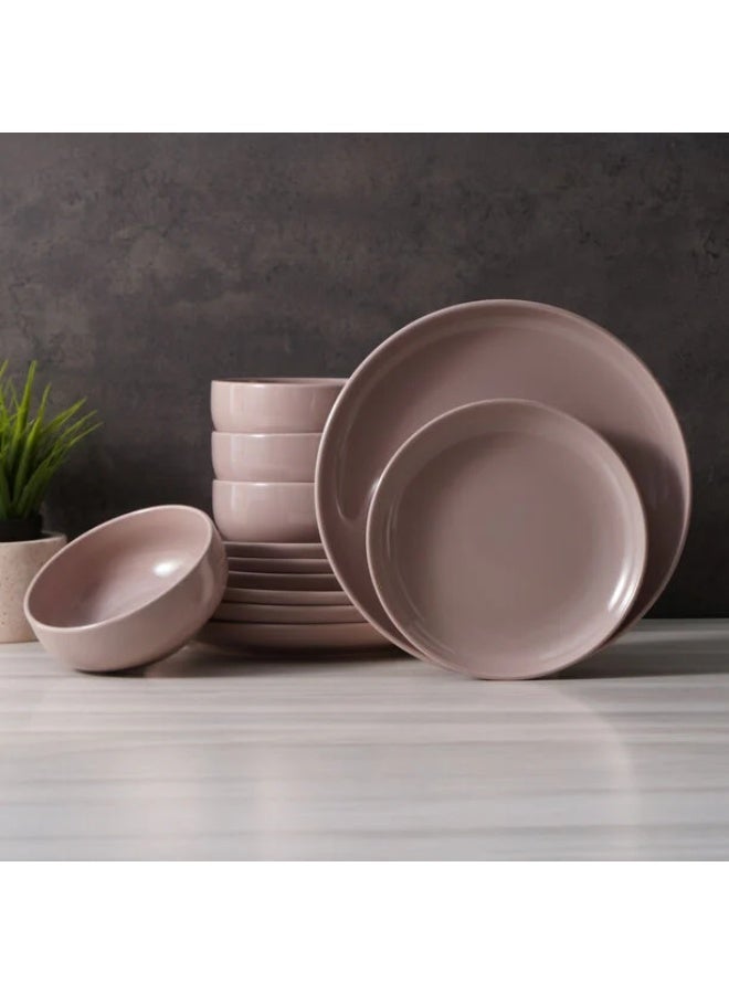 متجر نايس طقم عشاء لا ميسا 12 قطعة من الفخار الحجري – باللون الموف الوردي-البني (Pinkish-Brown / Mauve) الأنيق – يشمل أطباق عشاء وأطباق جانبية وأوعية – طقم سفرة متكامل لـ 4 أشخاص – تصميم عصري وفاخر للمناسبات اليومية والعائلية والخاصة – صناعة عالية الجودة - Image 2