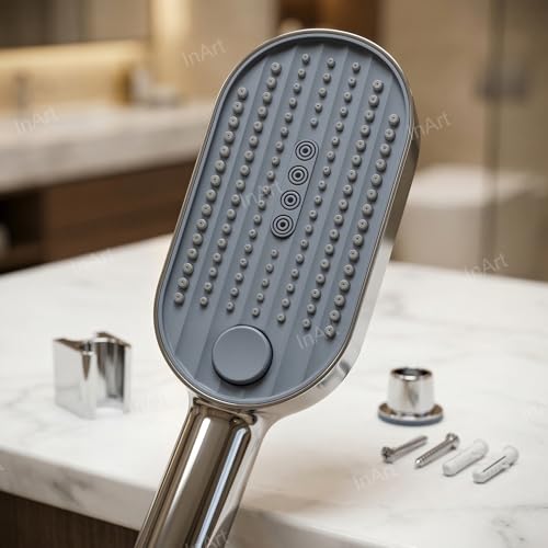 InArt® ABS 3-Function Hand Shower with 1.5 Meter Flexible Tube and Wall Hook, Chrome Finish | ABS Handheld Shower Head with Rain, Dancing Massage & Mix Spray | Easy-Clean Silicone Nozzles - Image 5
