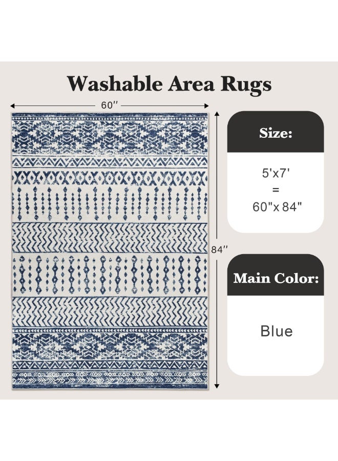 Art&Tuft Moroccan Geometric Area Rug 5x7, Super Soft Ultra-Thin Washable, Navy - Image 2