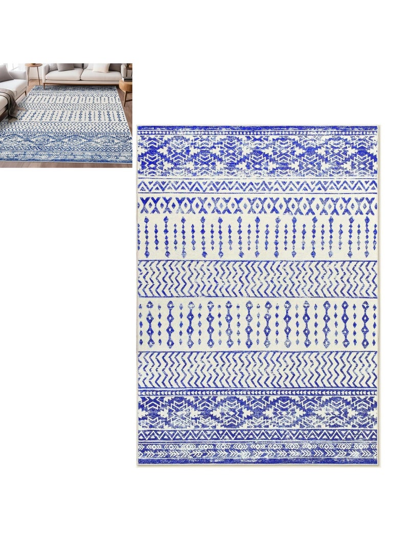 Art&Tuft Moroccan Geometric Area Rug 5x7, Super Soft Ultra-Thin Washable, Navy - Image 1