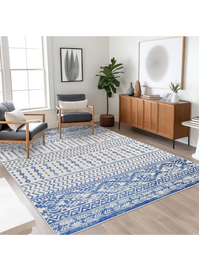 Art&Tuft Moroccan Geometric Area Rug 5x7, Super Soft Ultra-Thin Washable, Navy - Image 3