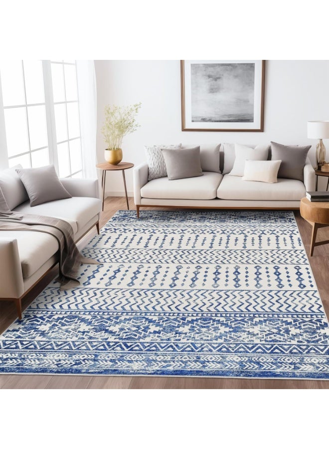Art&Tuft Moroccan Geometric Area Rug 5x7, Super Soft Ultra-Thin Washable, Navy - Image 2