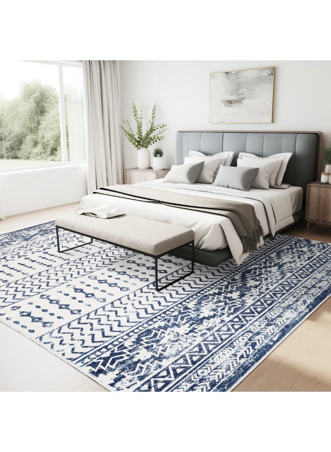 Art&Tuft Moroccan Geometric Area Rug 5x7, Super Soft Ultra-Thin Washable, Navy - Image 4