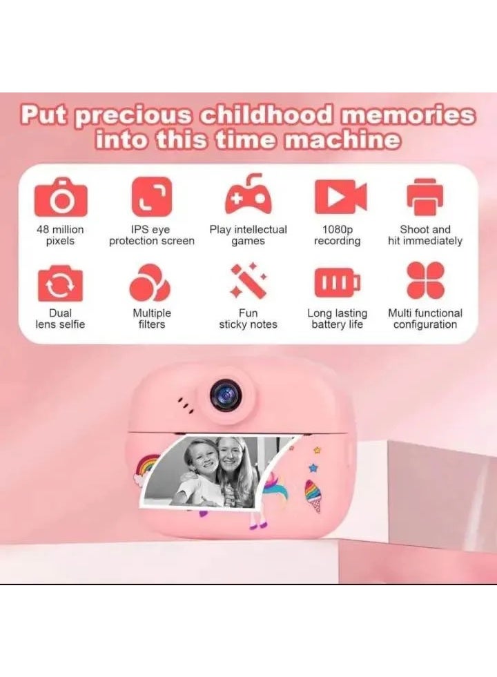 DIY Instant Print Digital Camera for Kids - Zero Ink Thermal Printer with Dual Lens, Portable Selfie Toy Camera for Boys and Girls, Pink Panda Edition - Image 3