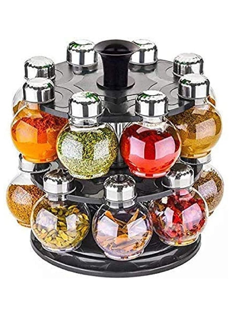 DubaiGallery 16-Piece Spice Jar Rack Set Black/Silver - Image 2