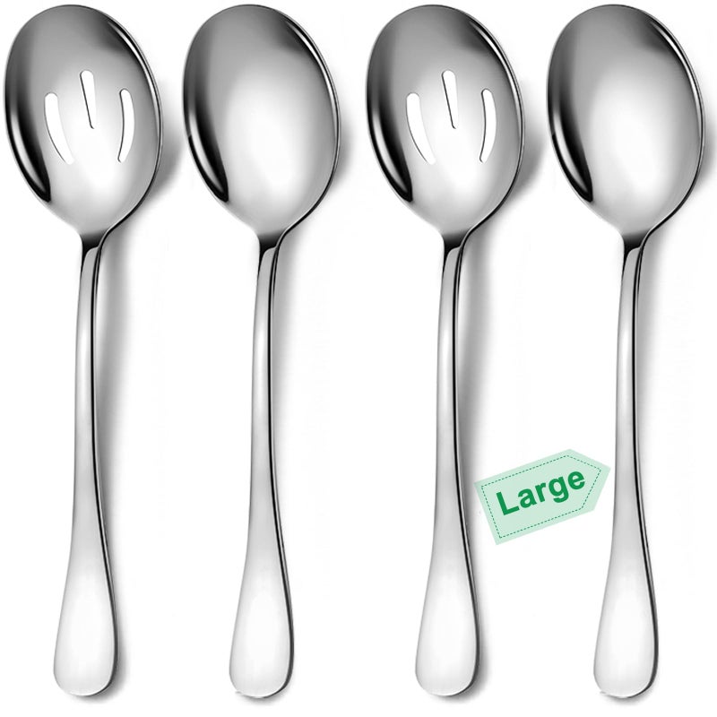 4Piece Stainless Steel Serving Spoon Set Includes 2 Large Serving Spoons 2 Slotted Spoons  Dishwasher Safe 10Inch