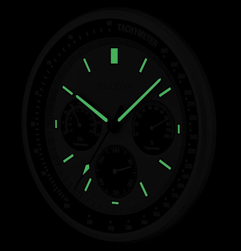 Bulova Lunar Pilot Wall Clock C1971 | Matte Silver Finish |Temperature & Hygrometer Display | Silent Sweep Quartz Movement | 13.75-Inch - Image 3