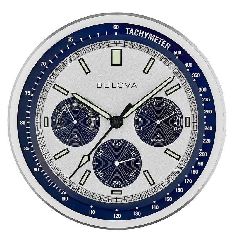 Bulova Lunar Pilot Wall Clock C1971 | Matte Silver Finish |Temperature & Hygrometer Display | Silent Sweep Quartz Movement | 13.75-Inch - Image 1