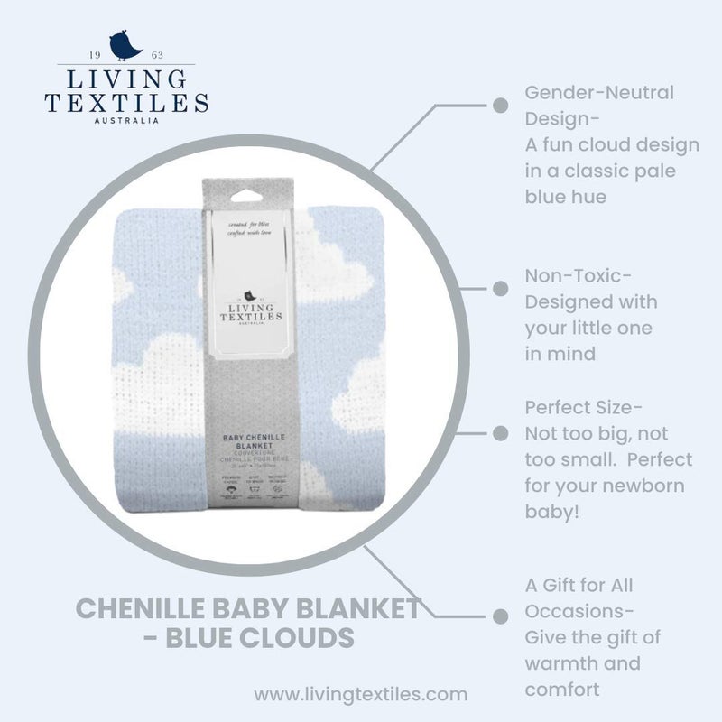 Living Textiles Blue Clouds Chenille Soft Baby Blanket Reversible Premium Cozy Fabric for Best Comfort - for Infant,Toddler,Newborn,Nursery,Boy,Unisex,Throw,Crib,Stroller,Gift, Blue Clouds 40x30 - Image 3
