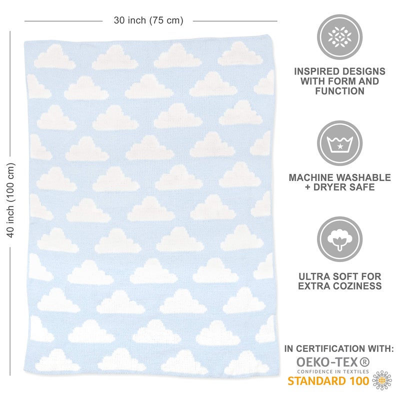 Living Textiles Blue Clouds Chenille Soft Baby Blanket Reversible Premium Cozy Fabric for Best Comfort - for Infant,Toddler,Newborn,Nursery,Boy,Unisex,Throw,Crib,Stroller,Gift, Blue Clouds 40x30 - Image 2