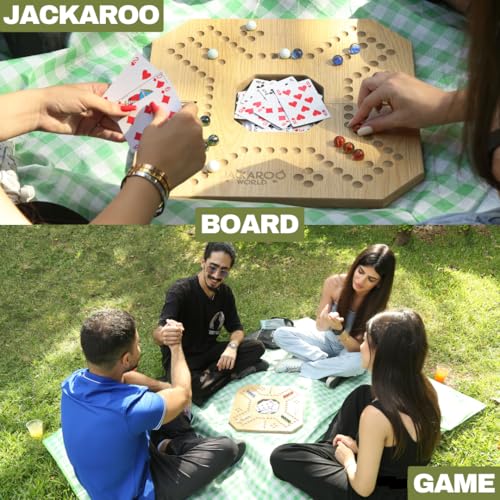 Jackaroo World Jackaroo Board Game - 2-4 Player Marble Board Games - Marble Strategy Game - Carbles game with Cards - Marbles and Jokers Board Game - Jokers and Pegs Board Wooden - Dirty Marbles Strategy Games (Oak) - Image 5