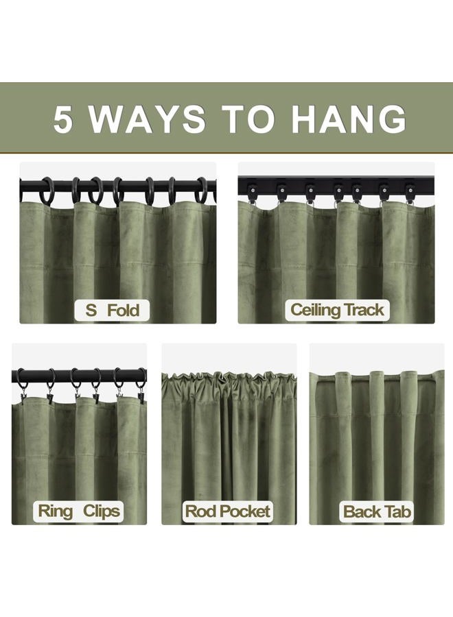 KOUFALL 52x84 Inch Length Sage Gree Back Tab Velvet Curtains - Image 3
