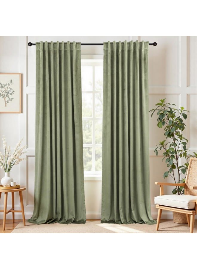 KOUFALL 52x84 Inch Length Sage Gree Back Tab Velvet Curtains - Image 4