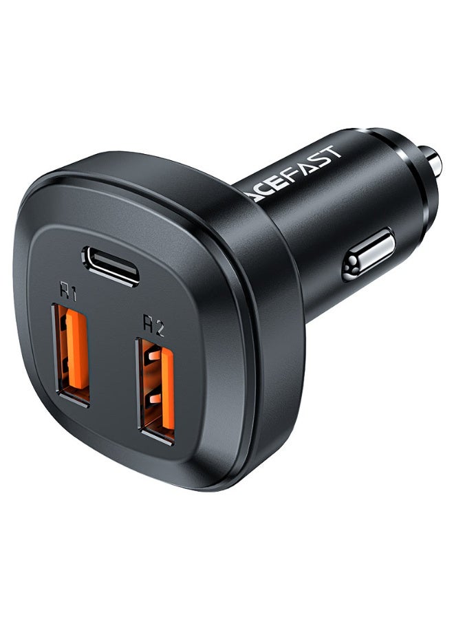 ACEFAST Fast Car Charger B9 66W, 3 Port Car Charger 1USB-C & 2 USB-A, Zinc Alloy Body, Good Heat Dissipation, Support Mobile Phone / Tablet Fast Charging - Black - Image 1