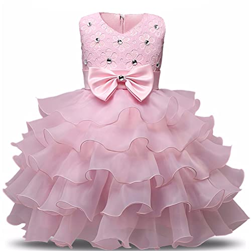 NNJXD Girl Dress Kids Ruffles Lace Party Wedding Dresses Size (90) 12-24 Months Pink - Image 1
