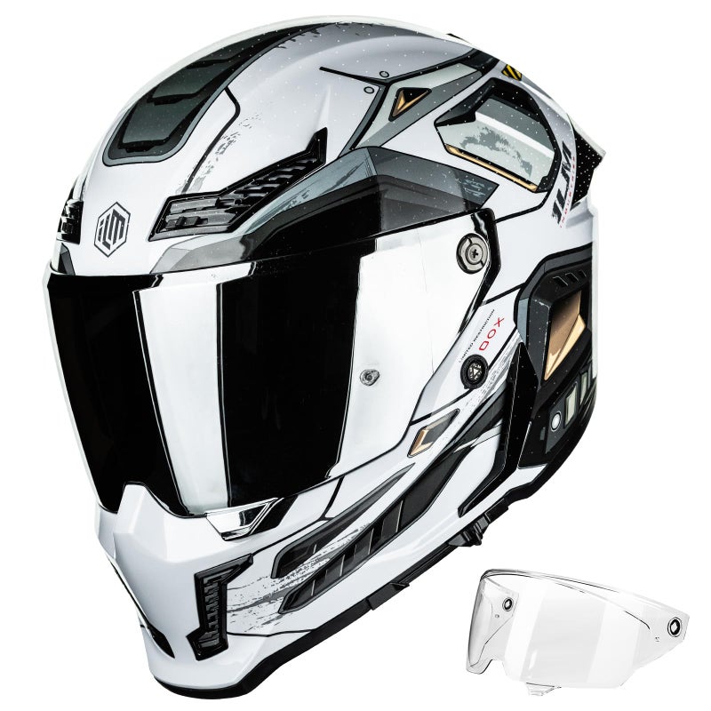 ILM Motorcycle Helmets for Adult Men Women Full Face DOT ECE Powersports Dual Visor Street Racing Helmet with Pinlock Cascos para Motos Model MF509 Cyborg Gray S