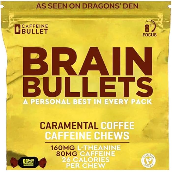 Caffeine Bullet 80 ملغ كافيين و 160 ملغ L-ثيانين حلوى طاقة معززة للتركيز (4 حصص) – مجموعة نوتروبيك مدعومة بالعلوم العصبية، دعم الذكاء والتركيز العقلي | نكهة كراميل فريبي - Image 1