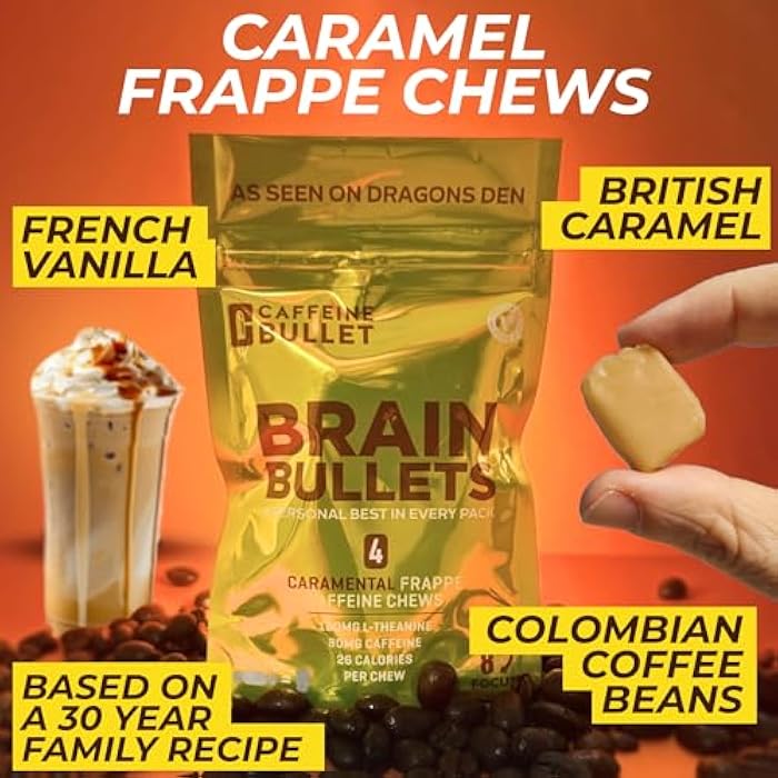 Caffeine Bullet 80 ملغ كافيين و 160 ملغ L-ثيانين حلوى طاقة معززة للتركيز (4 حصص) – مجموعة نوتروبيك مدعومة بالعلوم العصبية، دعم الذكاء والتركيز العقلي | نكهة كراميل فريبي - Image 2