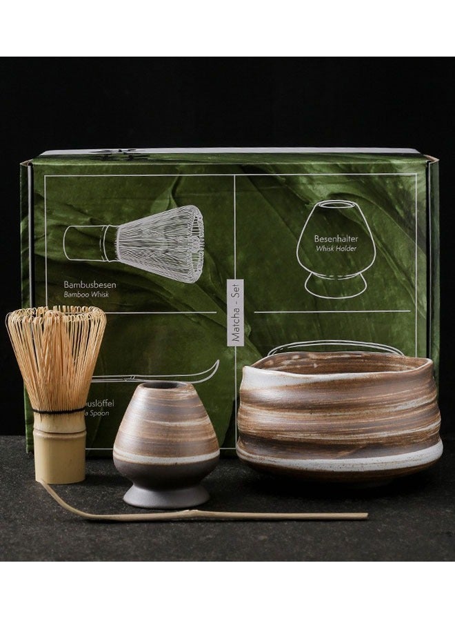 BOUND MOAT 4 Piece Matcha Tea Set Matcha Whisk Kit Matcha Ceramic Bowl Matcha Whisk, White Whisk Holder Traditional Scoop Perfect Set to a Traditional of Matcha Tool - Image 1