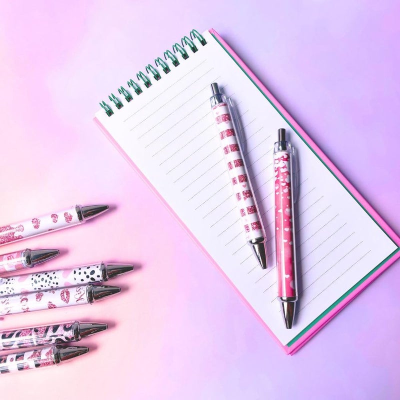 YJ PREMIUMS 10 PC Heart Pens Cute Red Hearts Shaped Valentines Day Stationary Ink Gel Pen Pink Rose Gold XOXO Black Leopard Glitter Office School Supplies Accessories Wedding Party Favors Items Women Gift Bulk - Image 5