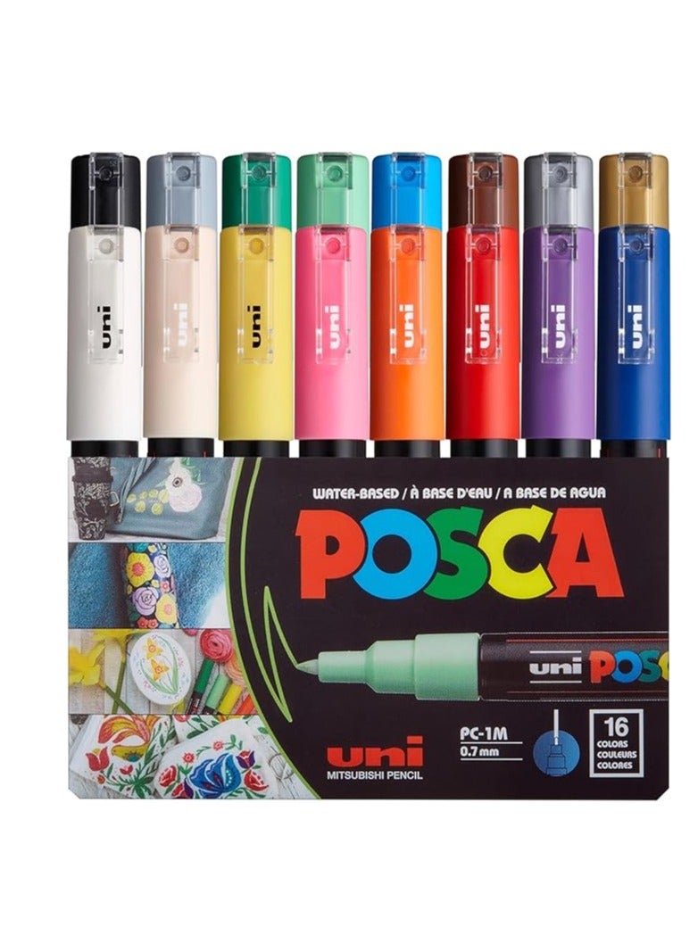 Posca Paint Marker Pen - PC-1M Extra Fine 0.7 mm 16 Colors Multicolor - Image 1