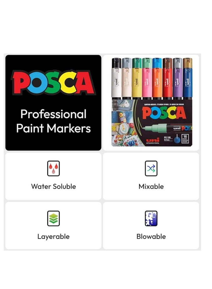 Posca Paint Marker Pen - PC-1M Extra Fine 0.7 mm 16 Colors Multicolor - Image 3